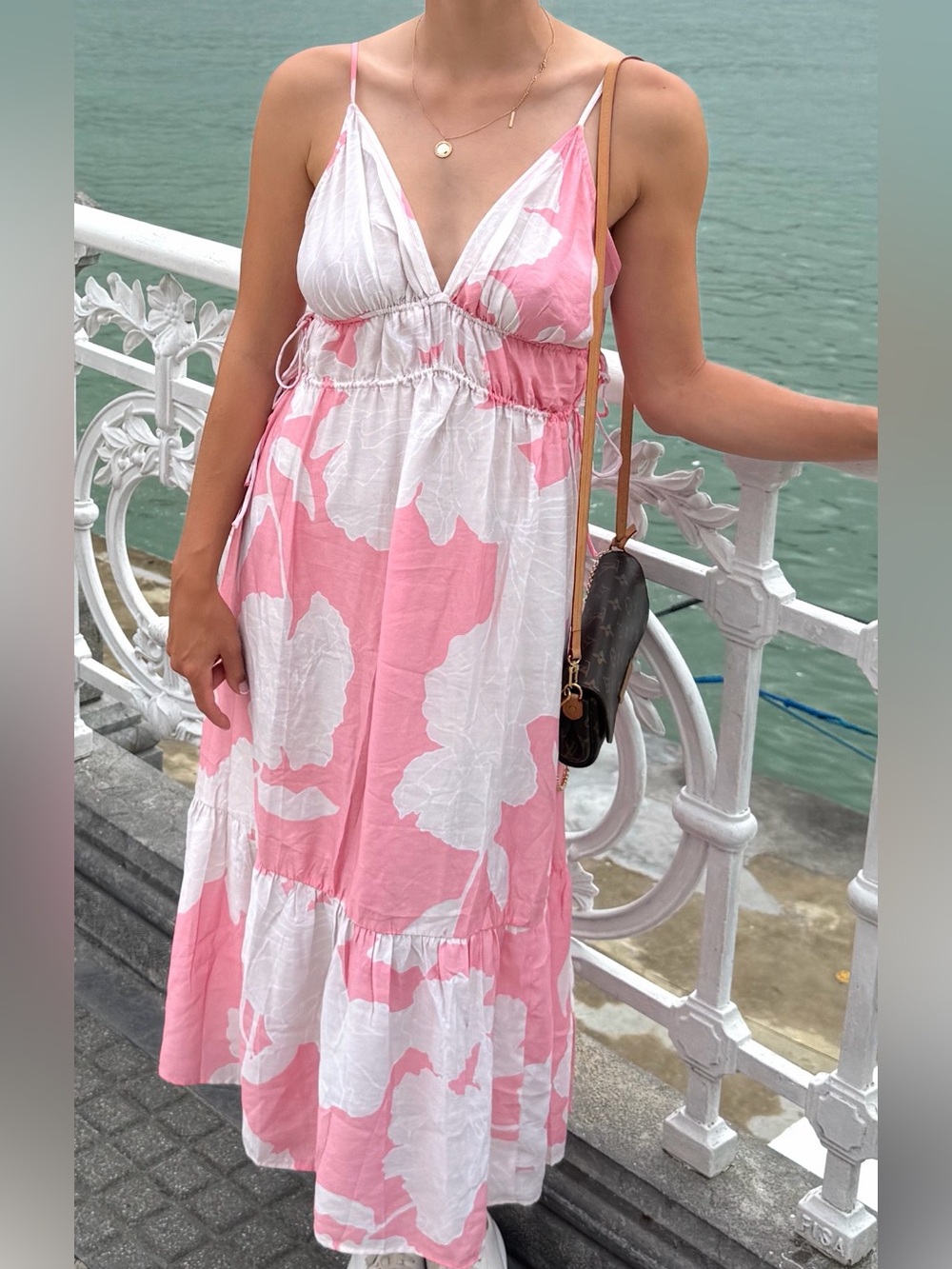 Pink and White Floral Tiered Maxi Dress H&M